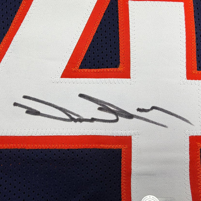 Autographed/Signed Drew Sanders Denver Blue Pro Cut Football Jersey Beckett BAS COA