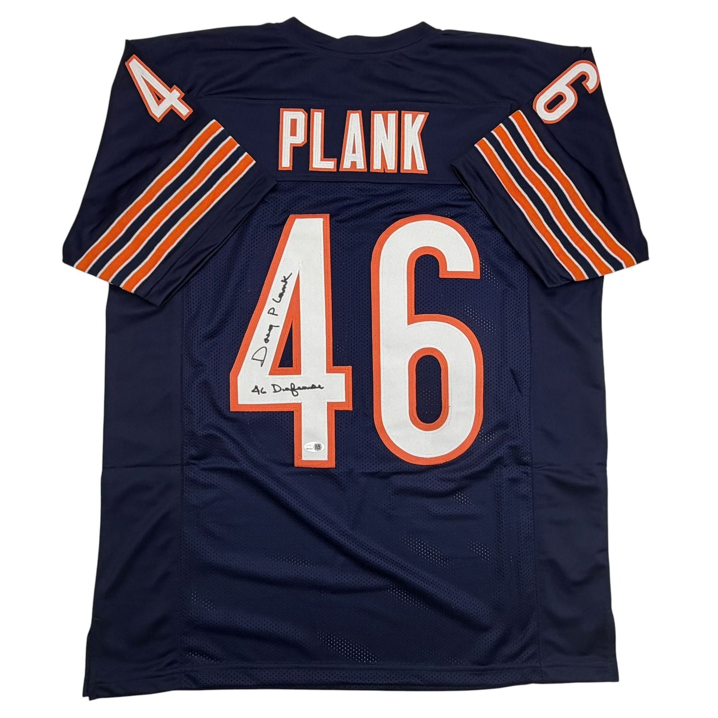 Autographed/Signed Doug Plank Chicago Blue Football Jersey JSA COA
