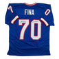 Autographed/Signed John Fina Buffalo Blue Football Jersey JSA COA