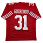 Autographed/Signed Isaac Guerendo San Francisco Red Football Jersey Beckett BAS COA