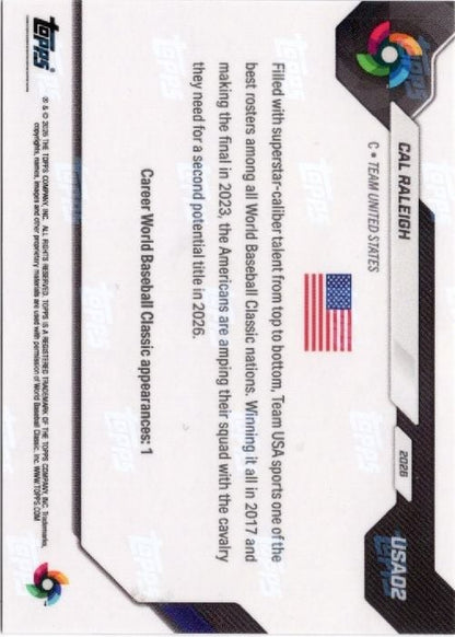 2026 Topps Now WBC Cal Raleigh #USA02 Logo Refractor Team USA Baseball Card