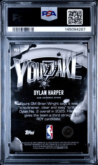 Graded 2025 Topps Chrome Dylan Harper #YQ2 Youthquake Rookie RC Basketball Card PSA 10 Gem Mint