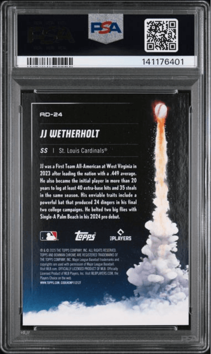 Graded 2025 Topps Bowman Chrome JJ Wetherholt #AD24 Adios Rookie RC Baseball Card PSA 10 Gem Mint