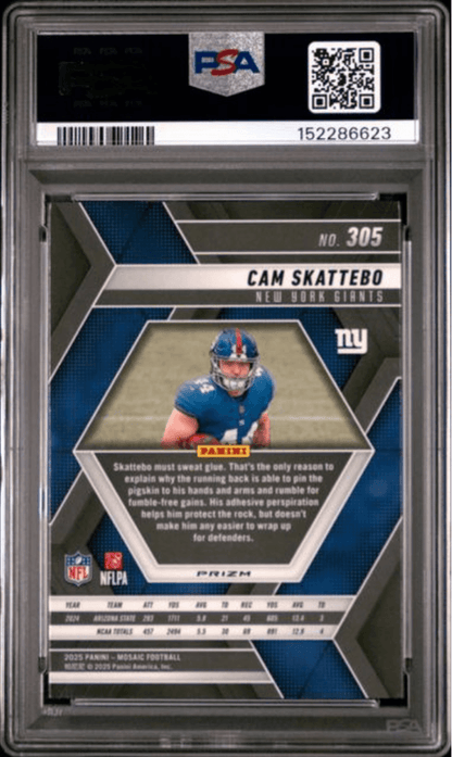 Graded 2025 Panini Mosaic Cam Skattebo #305 Purple Scope Rookie RC Football Card PSA 10 Gem Mint