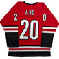Autographed/Signed Sebastian Aho Carolina Red Hockey Jersey Beckett BAS COA