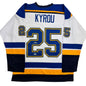 Autographed/Signed Jordan Kyrou St. Louis White Hockey Jersey Beckett BAS COA