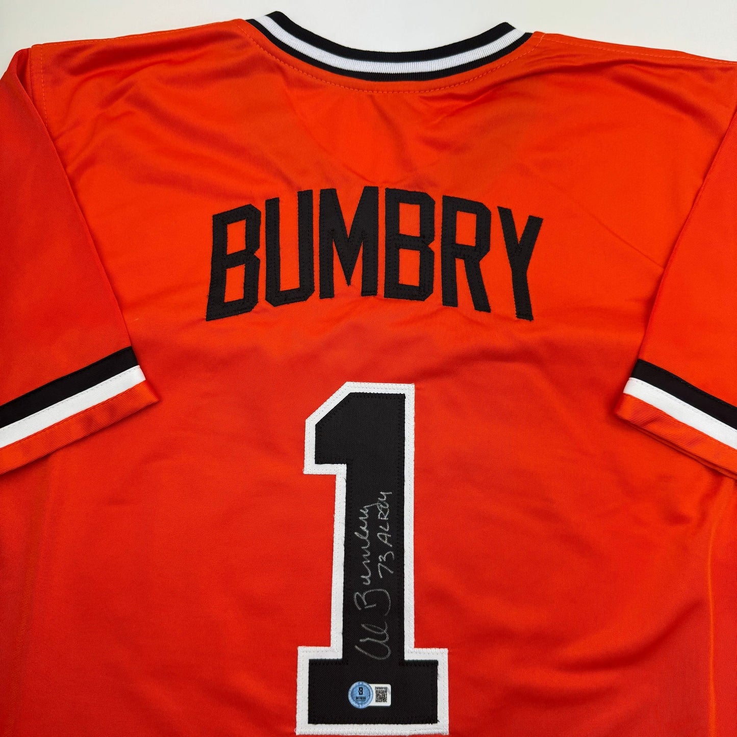 Autographed/Signed Al Bumbry 73 AL ROY Baltimore Orange Baseball Jersey Beckett BAS COA