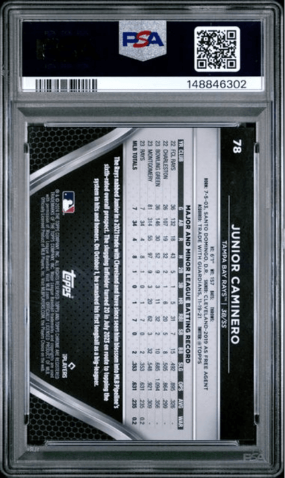 Graded 2024 Topps Chrome Black Junior Caminero #78 Green Refractor /99 Rookie RC Baseball Card PSA 10 Gem Mint