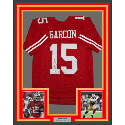 Framed Autographed/Signed Pierre Garcon 35x39 San Francisco Red Football Jersey Beckett BAS COA
