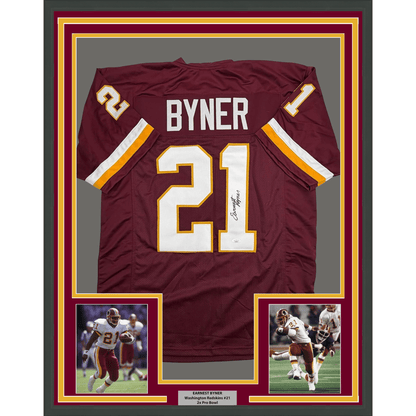 Framed Autographed/Signed Earnest Byner 35x39 Washington Maroon Football Jersey JSA COA