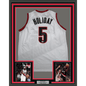 Framed Autographed/Signed Jrue Holiday 35x39 Portland White Basketball Jersey Beckett BAS COA