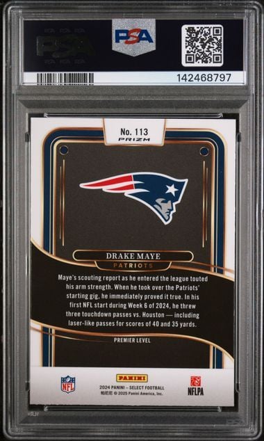 Graded 2024 Panini Select Drake Maye #113 Red & Yellow Shock Rookie RC Football Card PSA 10 Gem Mint