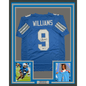 Framed Autographed/Signed Jameson Williams 35x39 Detroit Blue Football Jersey Beckett BAS COA