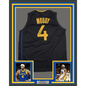 Framed Autographed/Signed Moses Moody 35x39 Golden State Black Basketball Jersey Beckett BAS COA
