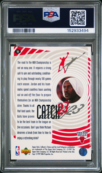 Graded 1997 Upper Deck UD Collector's Choice Michael Jordan #189 Catch 23 Championship Drive Basketball Card PSA 10 Gem Mint