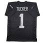 Autographed/Signed Tre Tucker Oakland Las Vegas Black Football Jersey Beckett BAS COA