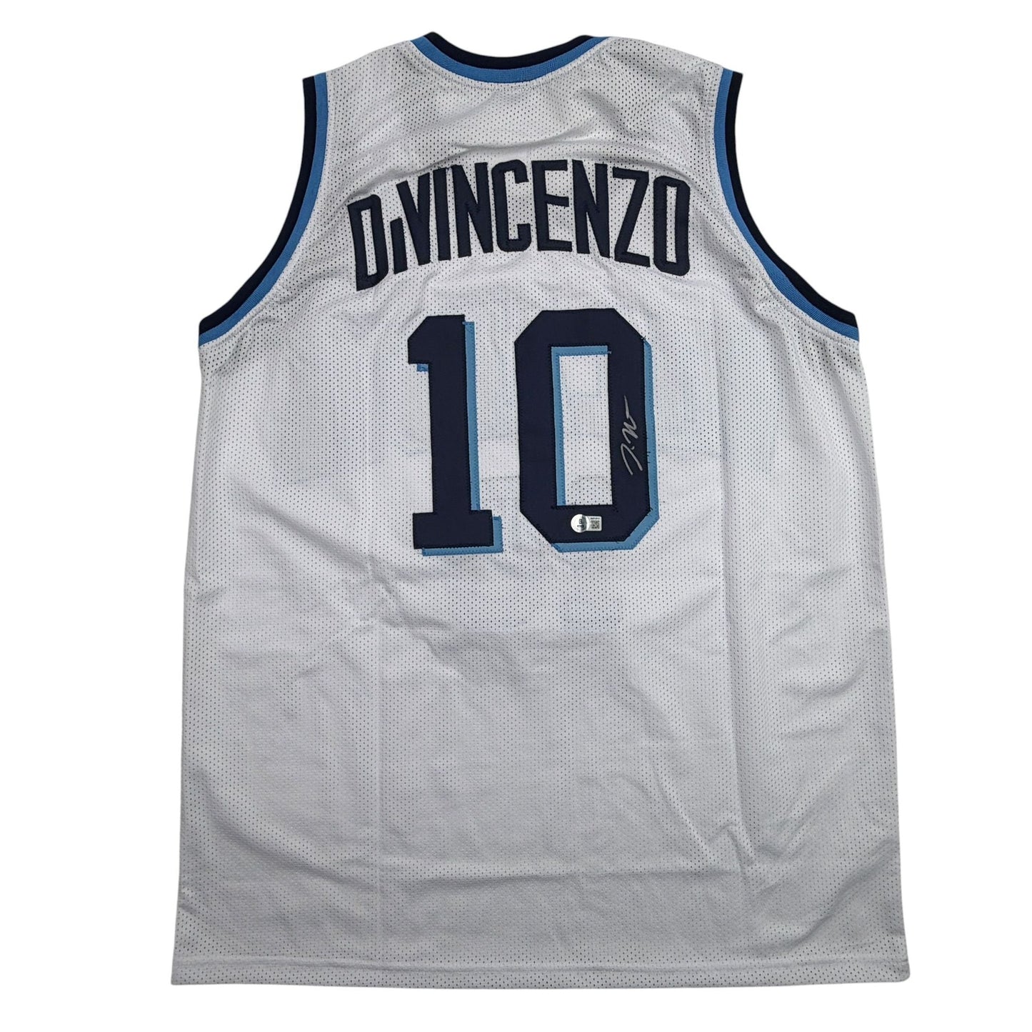 Autographed/Signed Donte DiVincenzo Villanova White College Basketball Jersey Beckett BAS COA