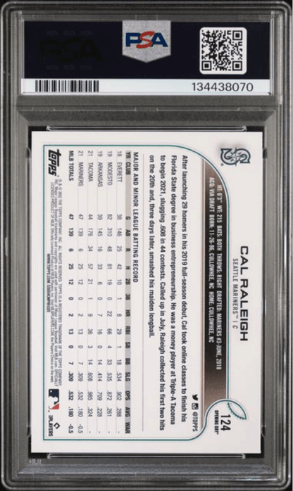 Graded 2022 Topps Opening Day Cal Raleigh #124 Rookie RC Baseball Card PSA 10 Gem Mint