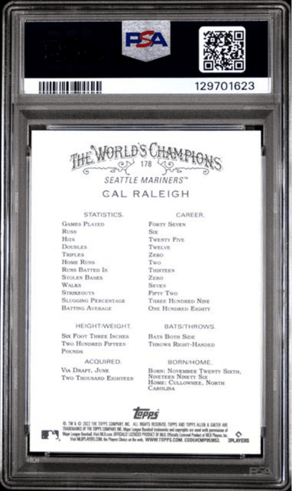 Graded 2022 Topps Allen & Ginter Cal Raleigh #178 Rookie RC Baseball Card PSA 10 Gem Mint