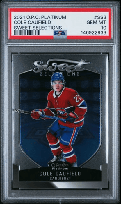 Graded 2021 Upper Deck OPC Platinum Cole Caufield #SS3 Sweet Selections Rookie RC Hockey Card PSA 10 Gem Mint