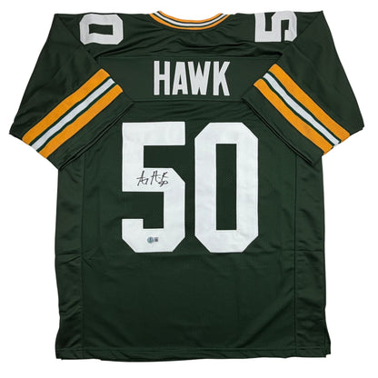 Autographed/Signed AJ Hawk Green Bay Green Football Jersey Beckett BAS COA