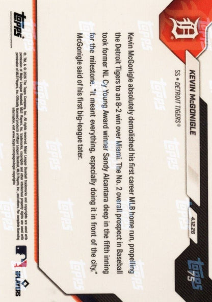 2026 Topps Now Kevin McGonigle #75 Gold Foil /50 Blasts 1st Carer MLB Home Run in Series Sweep Detroit Tigers Rookie RC Baseball Card