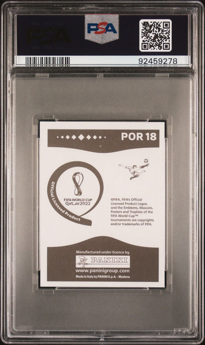 Graded 2022 Panini FIFA World Cup Qatar Cristiano Ronaldo #POR18 Portugal Stickers Gray Back Soccer Card PSA 10 Gem Mint