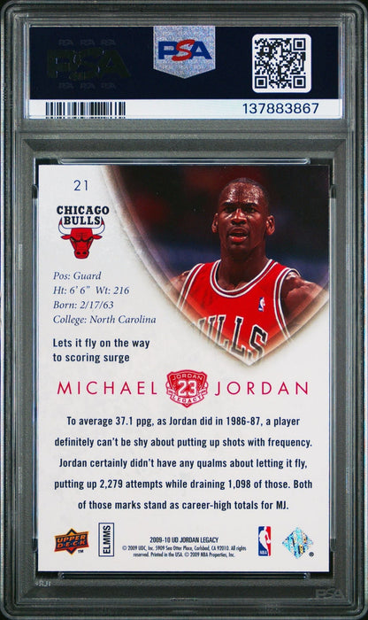 Graded 2009 UD Upper Deck Michael Jordan #21 Legacy Gold Career High FG Basketball Card PSA 10 Gem Mint