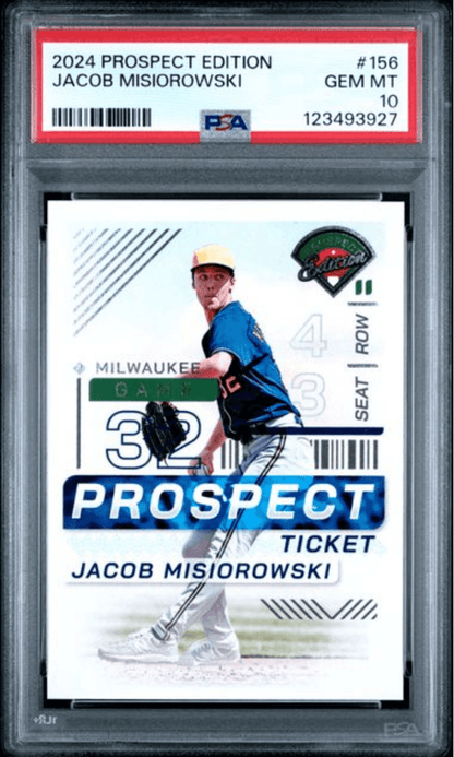 Graded 2024 Panini Prospect Edition Jacob Misiorowski #156 Rookie RC Baseball Card PSA 10 Gem Mint