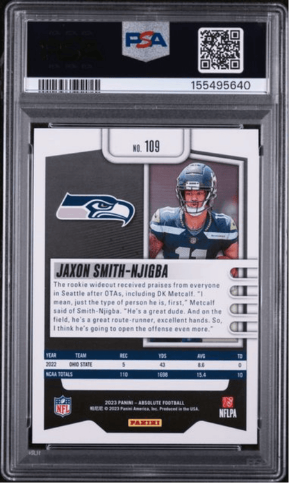 Graded 2023 Panini Absolute Jaxon Smith Njigba #109 Rookie RC Football Card PSA 10 Gem Mint