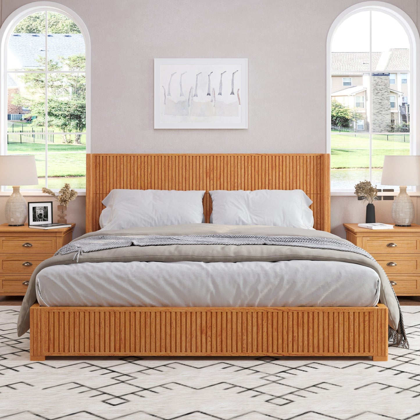 Solid Wood Platform Bed Frame with Headboard, King Size