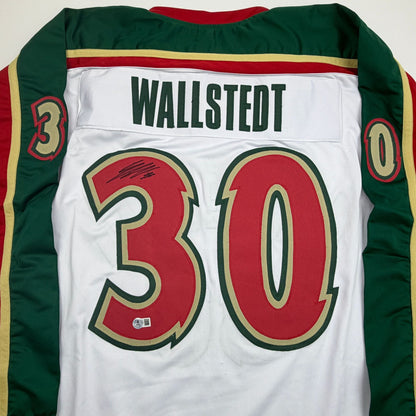 Autographed/Signed Jesper Wallstedt Minnesota White 25th Anniversary Hockey Jersey Beckett BAS COA