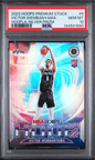 Graded 2023 Panini Hoops Premium Stock Victor Wembanyama #5 Hoopla Silver Prizm Rookie RC Basketball Card PSA 10 Gem Mint