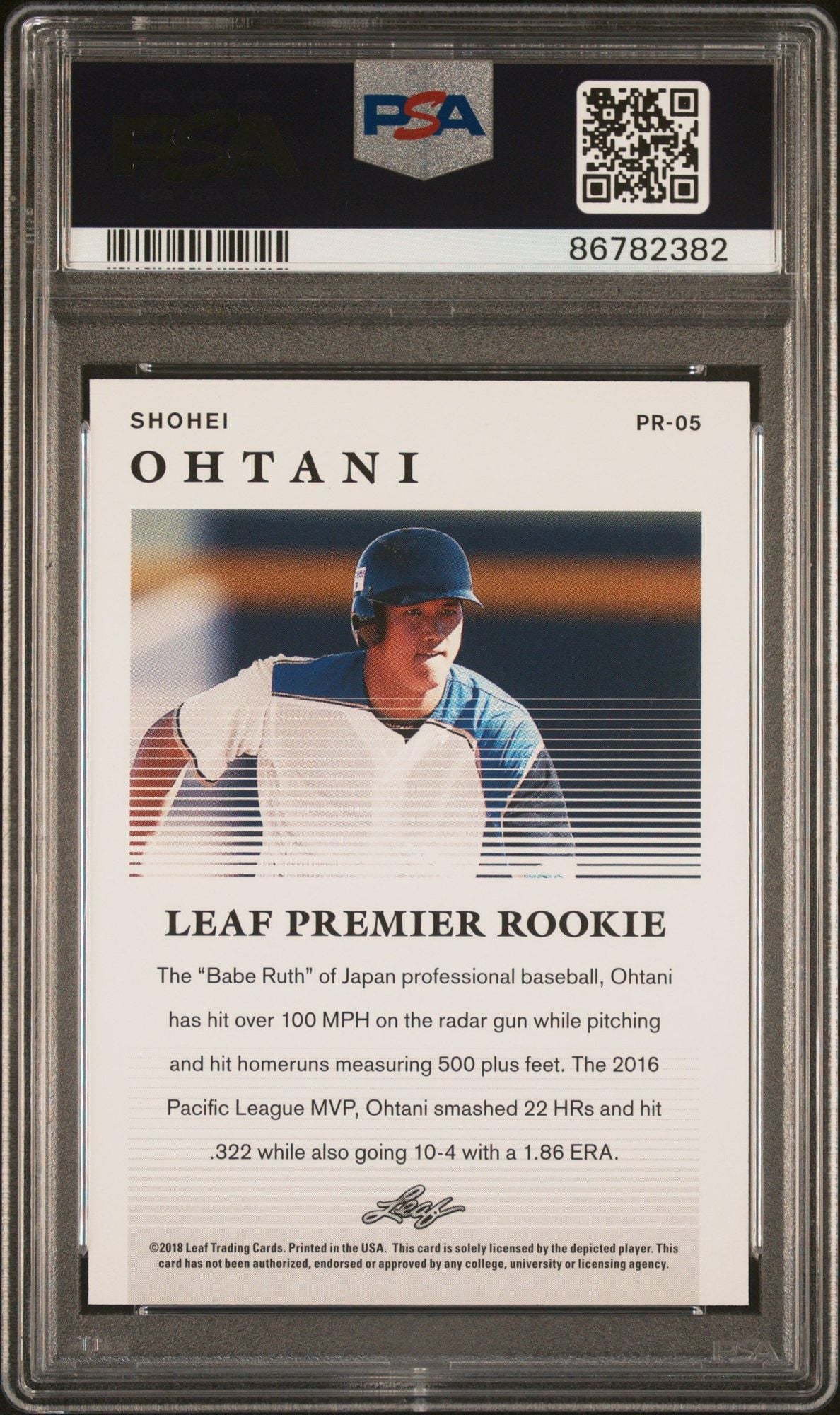 Graded 2018 Leaf Shohei Ohtani #PR-05 Premium Rookies Rookie RC Baseball Card PSA 10 Gem Mint