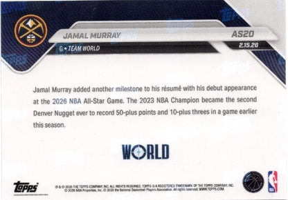 2025 Topps Now Jamal Murray #AS20 Platinum Member Stamp 2026 NBA All Star 1st Selection Denver Nuggets Basketball Card