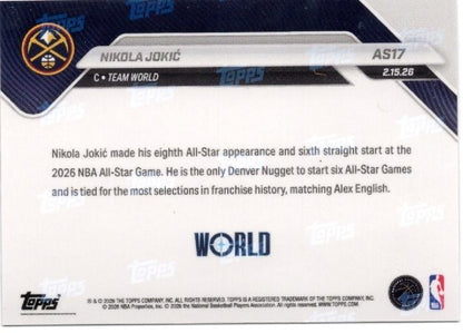 2025 Topps Now Nikola Jokic #AS17 Platinum Member Stamp 2026 NBA All Star 8th Selection Denver Nuggets Basketball Card