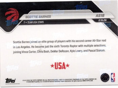 2025 Topps Now Scottie Barnes #AS18 Platinum Member Stamp 2026 NBA All Star 2nd Selection Toronto Raptors Basketball Card