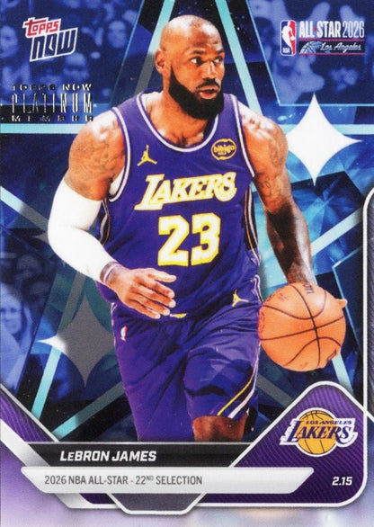 2025 Topps Now LeBron James #AS4 Platinum Member Stamp 2026 NBA All Star 22nd Selection Los Angeles Lakers Basketball Card