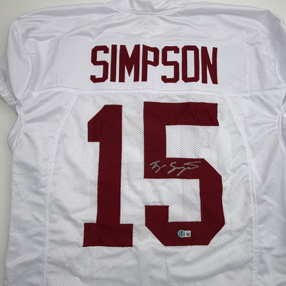 Autographed/Signed Tyler Ty Simpson Alabama White College Football Jersey Beckett BAS COA