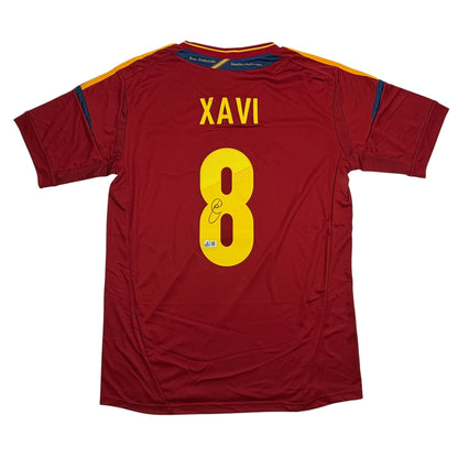 Autographed/Signed Xavi Hernandez Spain Red Soccer Futbol Jersey Beckett BAS COA