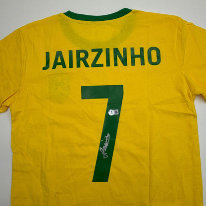 Autographed/Signed Jairzinho Brazil Yellow Soccer Futbol Jersey Beckett BAS COA