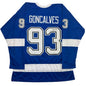 Autographed/Signed Gage Goncalves Tampa Bay Blue Hockey Jersey JSA COA