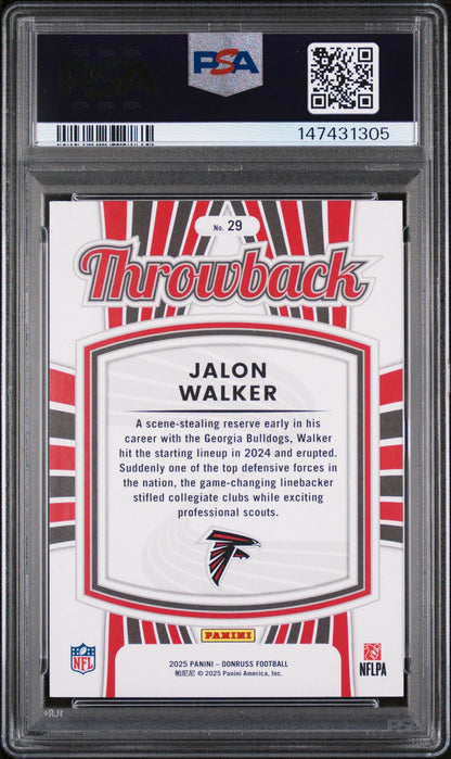 Graded 2025 Panini Donruss Jalon Walker #29 Rated Rookies Throwback Rookie RC Football Card PSA 9 Mint