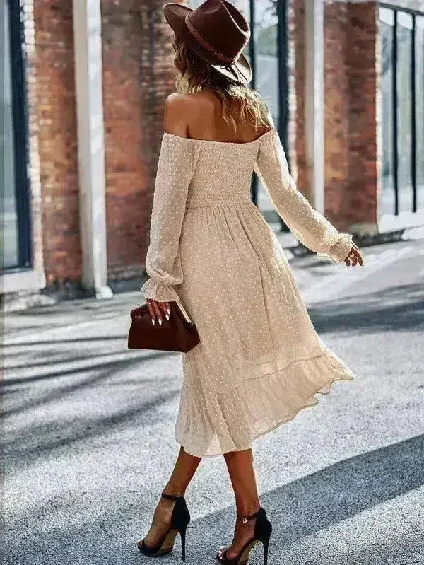 Smocked Long Sleeve Dot Dress – Flirty & Feminine Style
