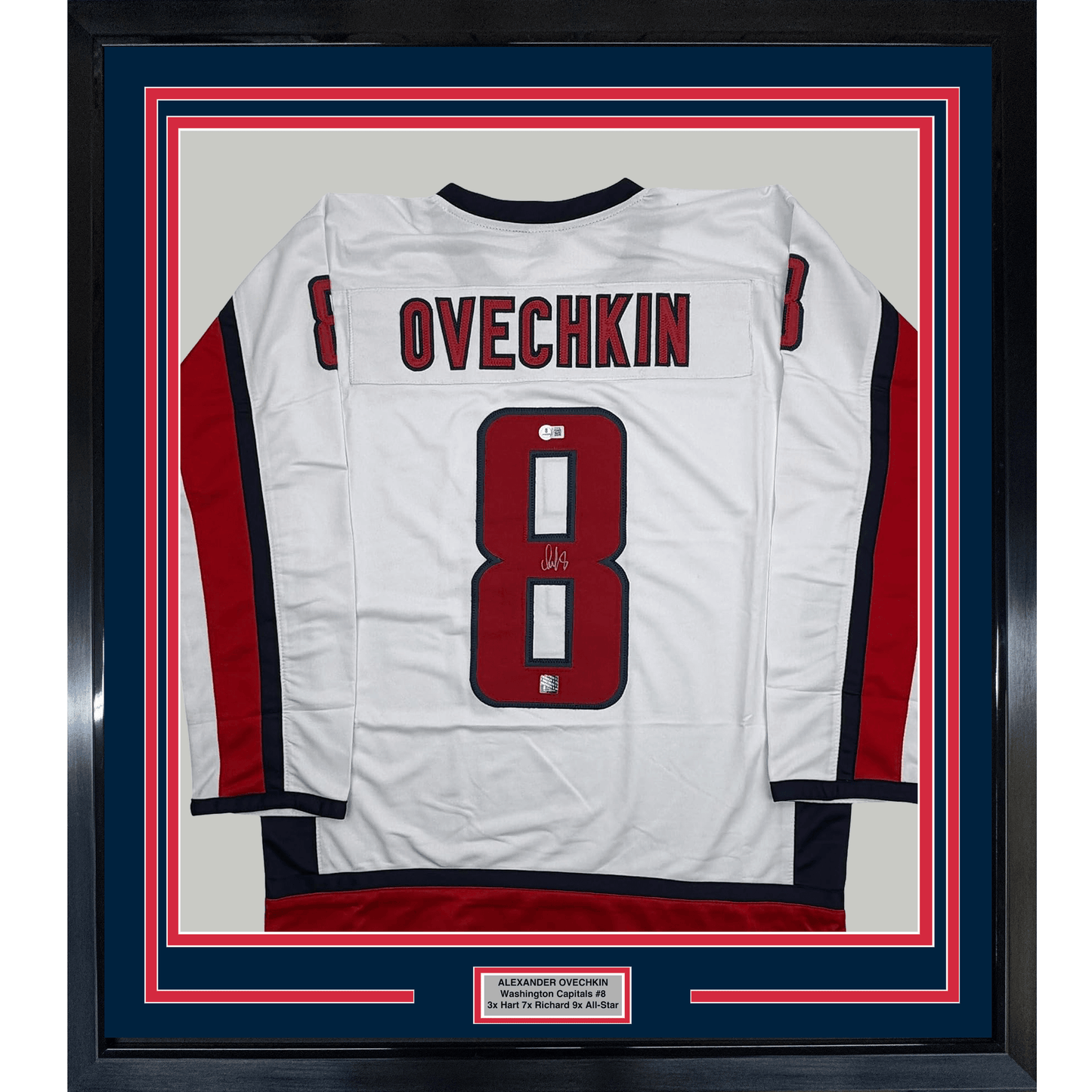 Framed Autographed/Signed 35x39 Alexander Alex Ovechkin Washington White Hockey Jersey Beckett BAS COA