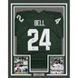 Framed Autographed/Signed Le'Veon LeVeon Bell 35x39 Michigan State Green College Football Jersey Beckett BAS COA