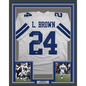 Framed Autographed/Signed Larry Brown 35x39 SB MVP Dallas White Football Jersey JSA COA