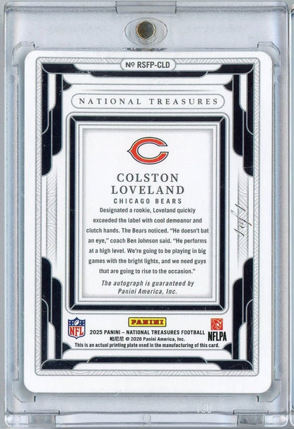 2025 Panini National Treasures Colston Loveland #RSFPCLD Printing Plate Auto 1/1 Rookie RC Football Card