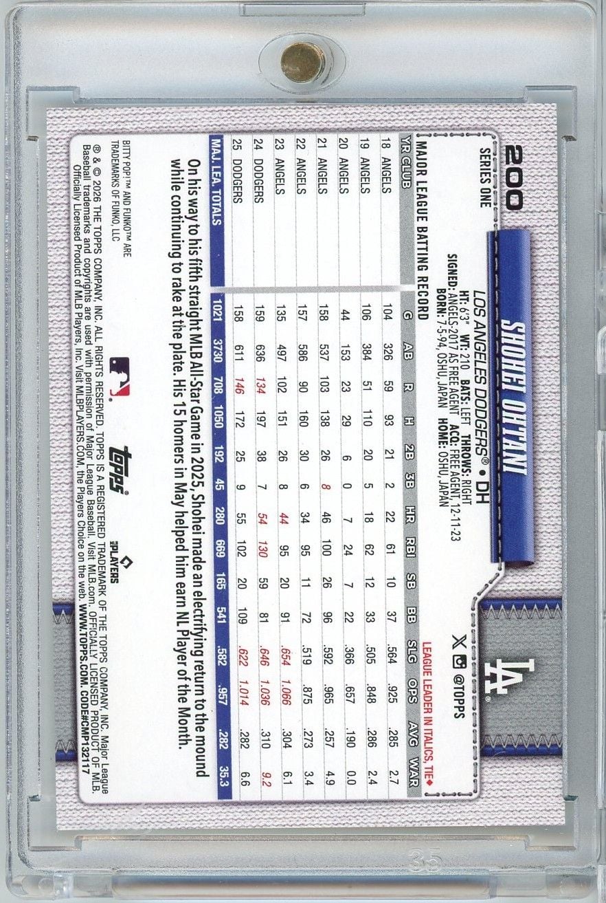 2026 Topps Series One Shohei Ohtani #200 Funko Base Card Los Angeles Dodgers Baseball Card