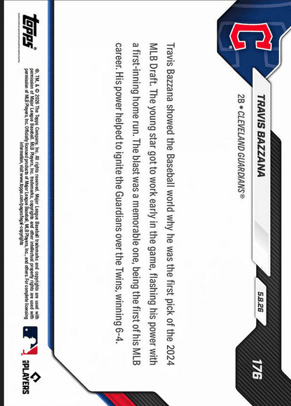 2026 Topps Now Travis Bazzana #176 Orange Foil /25 Top Prospect's 1st Home Run Caps Off Memorable Night Cleveland Guardians Rookie RC Baseball Card